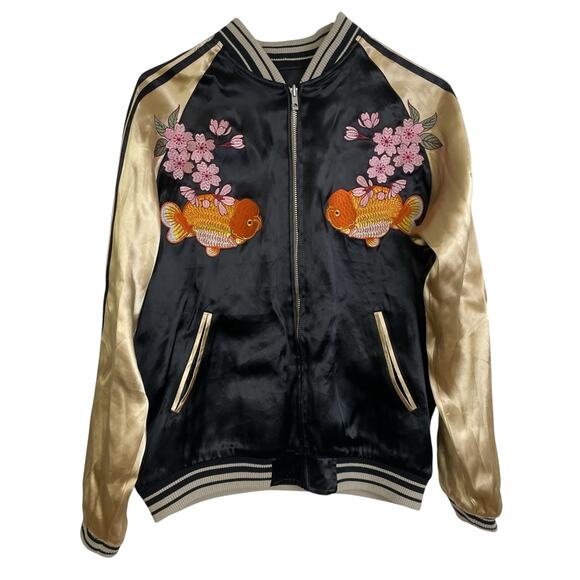 Japanesque Switch Planning Sukajan Jacket Mens Large Goldfish Floral Reversible - Picture 1 of 16